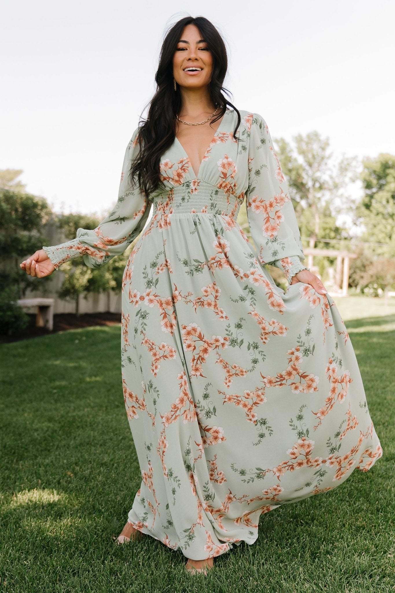 floral maxi dress with sleeves
